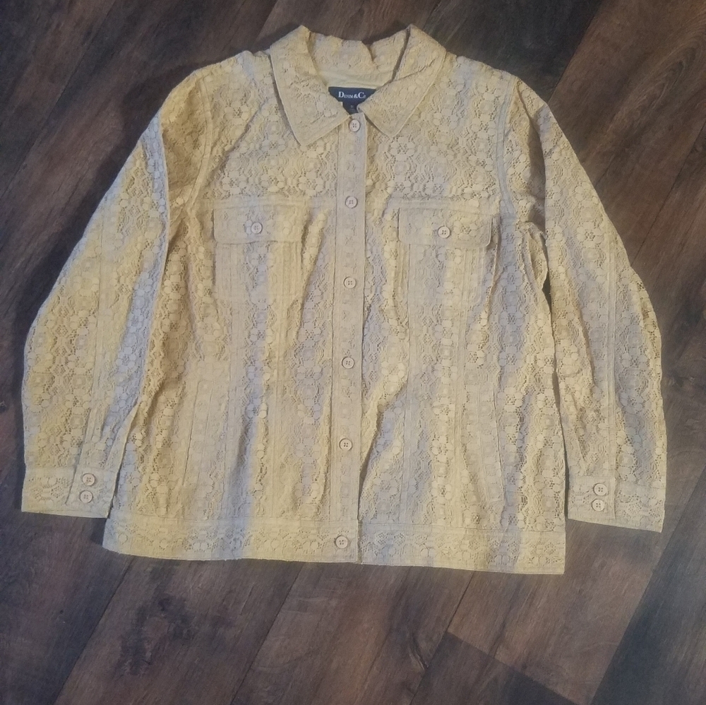 Denim & Co lace overlay button-front jacket